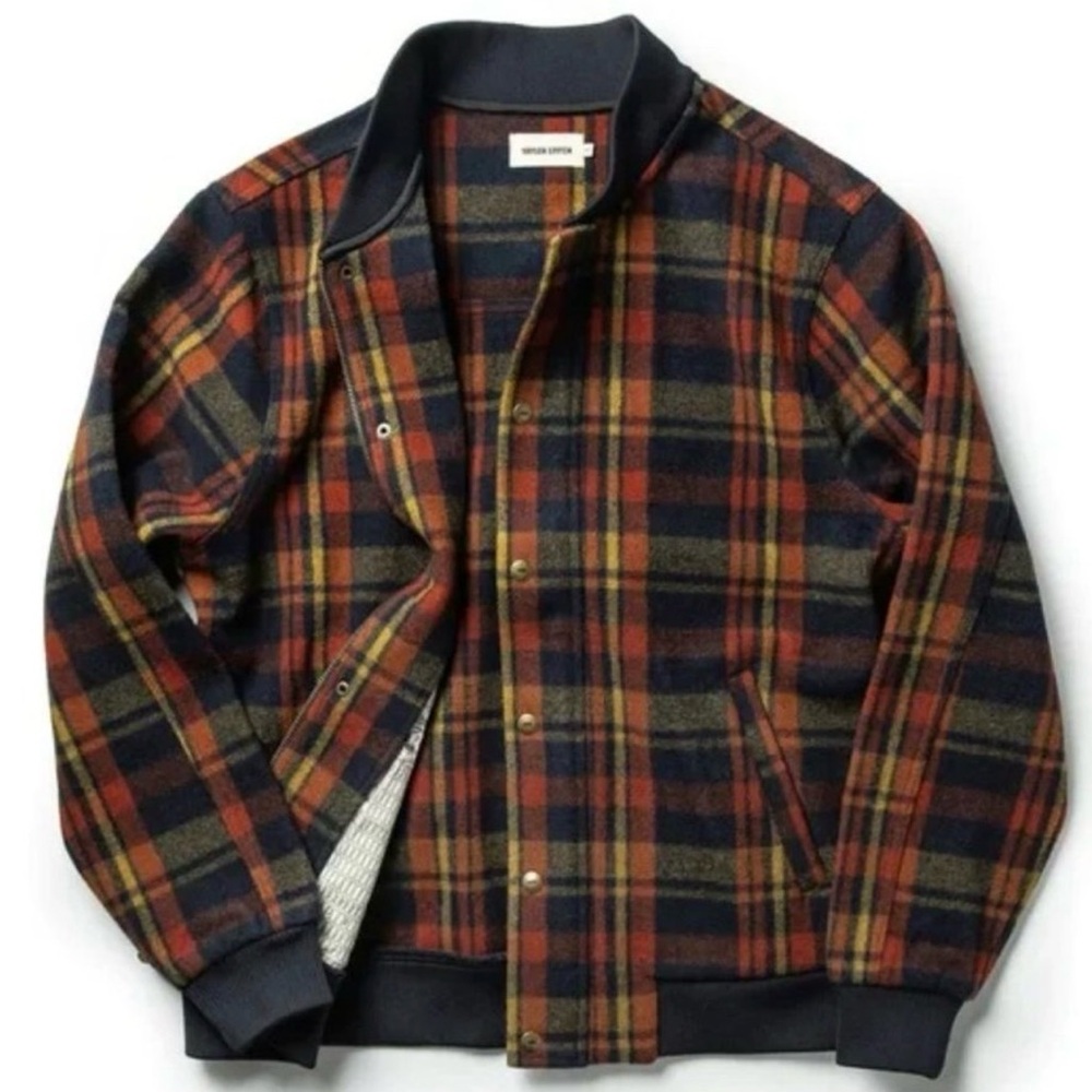 Taylor Stitch Plaid Bomber Jacket - Red, Blue, Brown